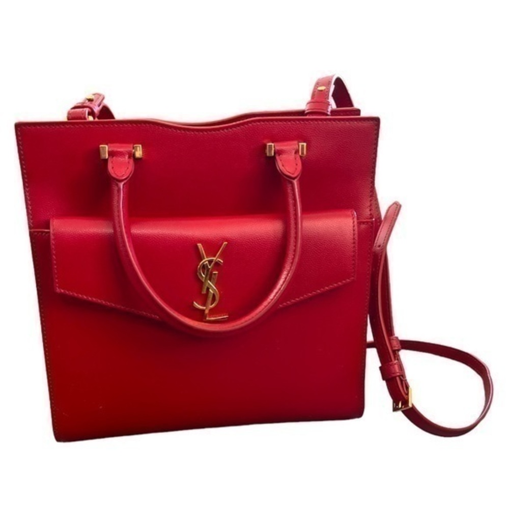 YSL Uptown Small Calf Leather Tote in Red